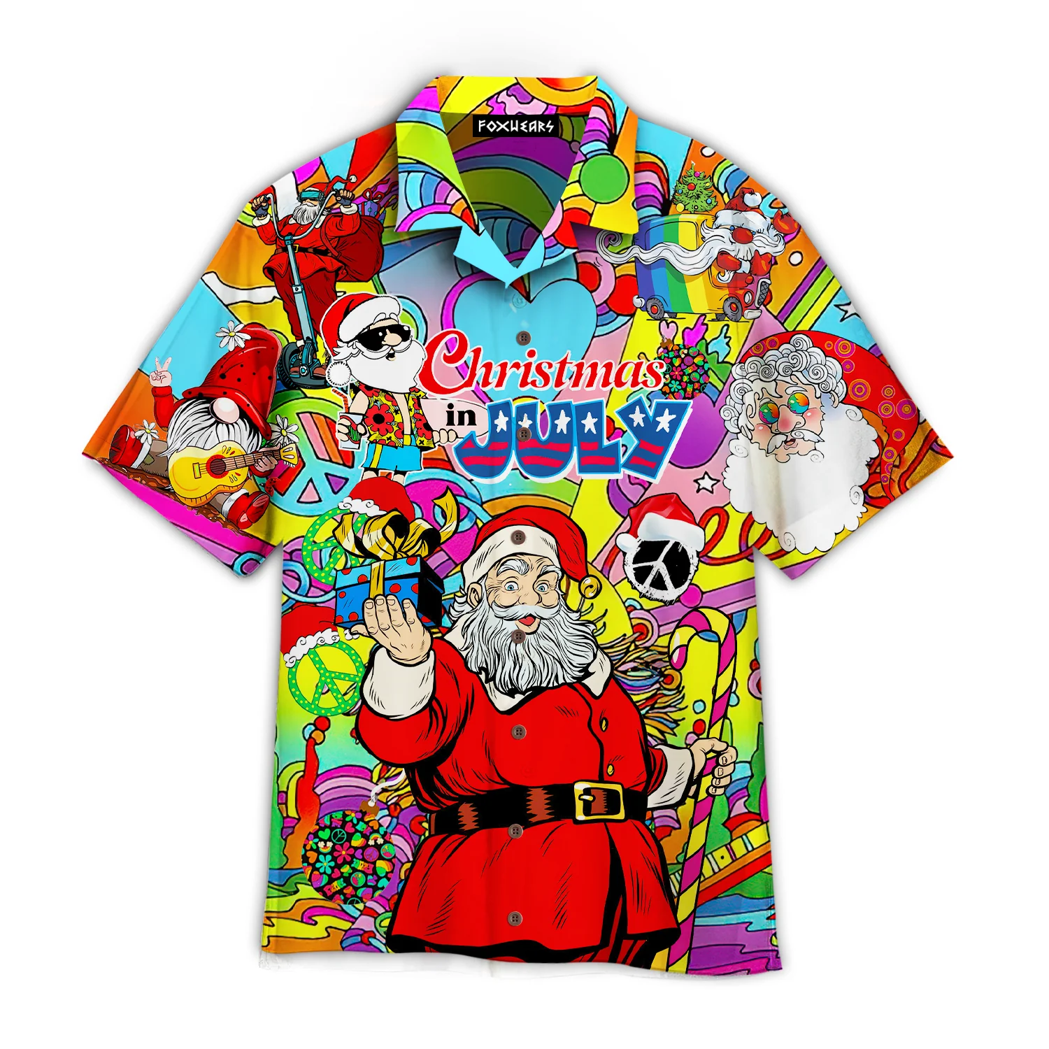 Christmas Hippie Santa Claus Trendy Hawaiian Shirt