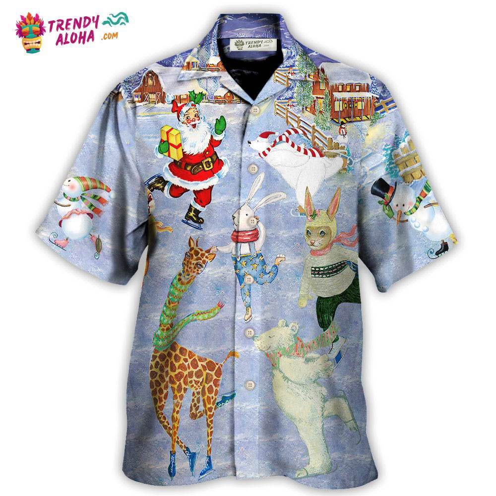 Christmas Holiday Ice Skating Party Animal Hawaiian Shirt – Trendy Aloha Christmas Holiday Ice Skating Party Animal Hawaiian Shirt – Trendy Aloha