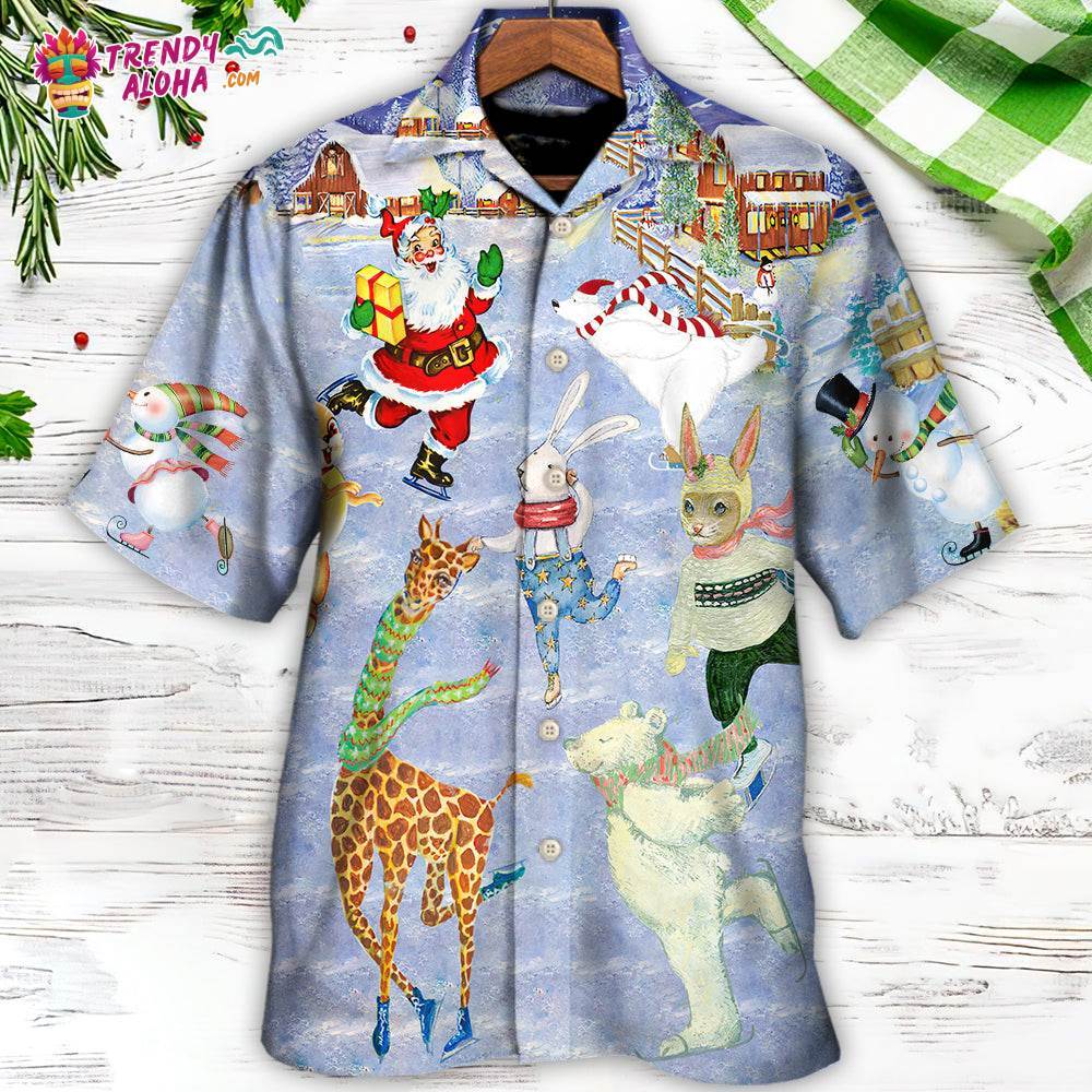 Christmas Holiday Ice Skating Party Animal Hawaiian Shirt – Trendy Aloha