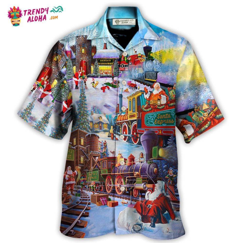 Christmas Holiday Santa Claus In A Train Hawaiian Shirt – Trendy Aloha