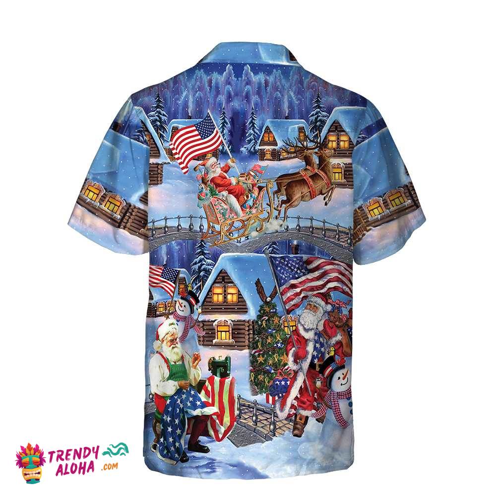 Christmas Holiday Santa Patriot Hawaiian Shirt, American Flag Christmas Shirt, Unique Christmas Gift