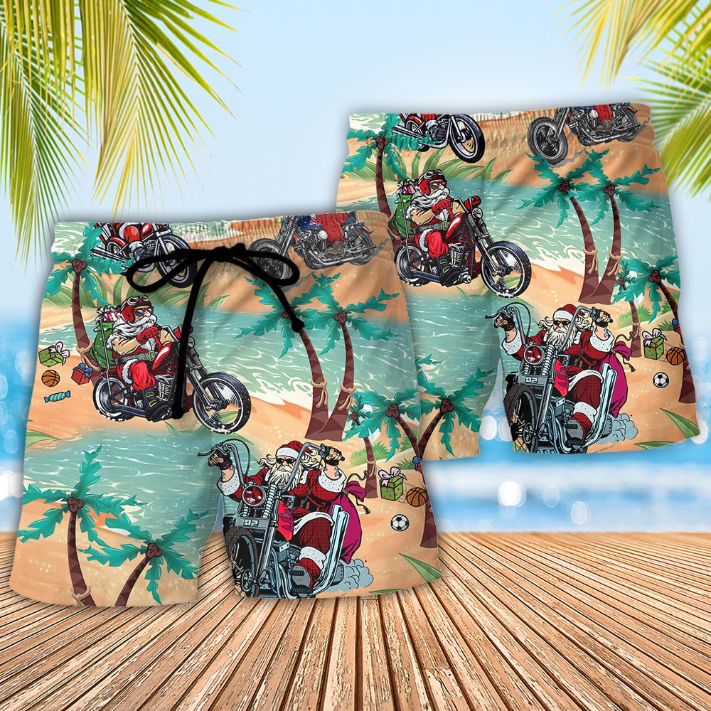 Christmas In July Driving With Santa Claus On Summer BeachTrendy Aloha Hawaiian Beach Shorts