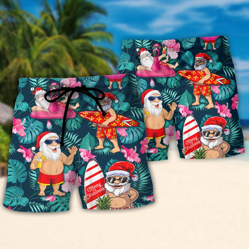 Christmas In July Funny Santa Claus Tropical Style Trendy Aloha Hawaiian Beach Shorts