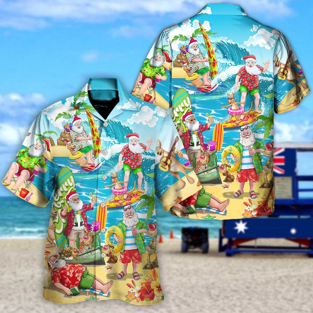 Christmas In July Santa Claus Surfing And Enjoy Summer Beach Hawaiian Shirt