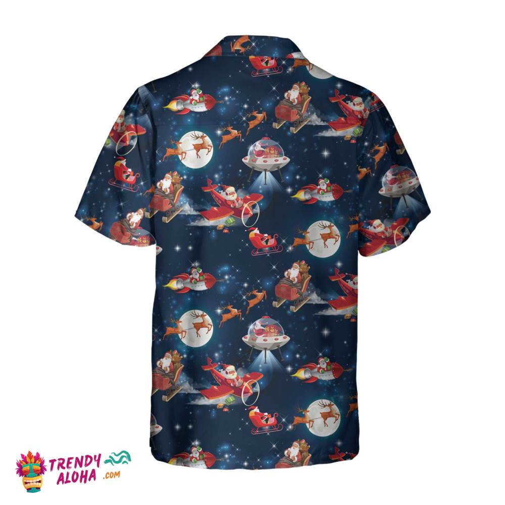 Christmas In Space Christmas Hawaiian Shirt With Santa Claus And Reindeer Pattern