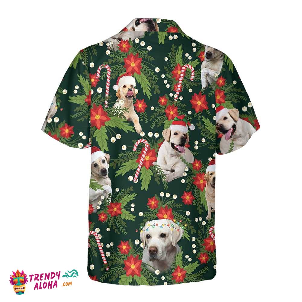 Christmas Labrador Retriever With Poinsettia Flower Hawaiian Shirt, Funny Labrador Shirt For Men & Women