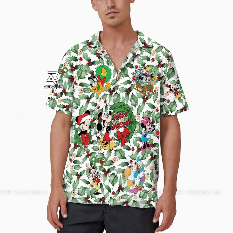 Christmas Leaves Mickey Minnie Disneyland Hawaiian Xmas Holiday Shirt Christmas Leaves Mickey Minnie Disneyland Hawaiian Xmas Holiday Shirt