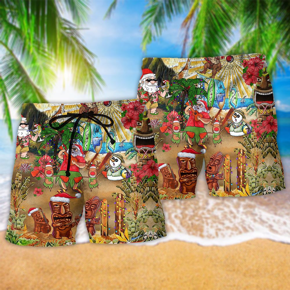 Christmas Mele Kalikimaka From Hawaii Tiki Trendy Aloha Hawaiian Beach Shorts