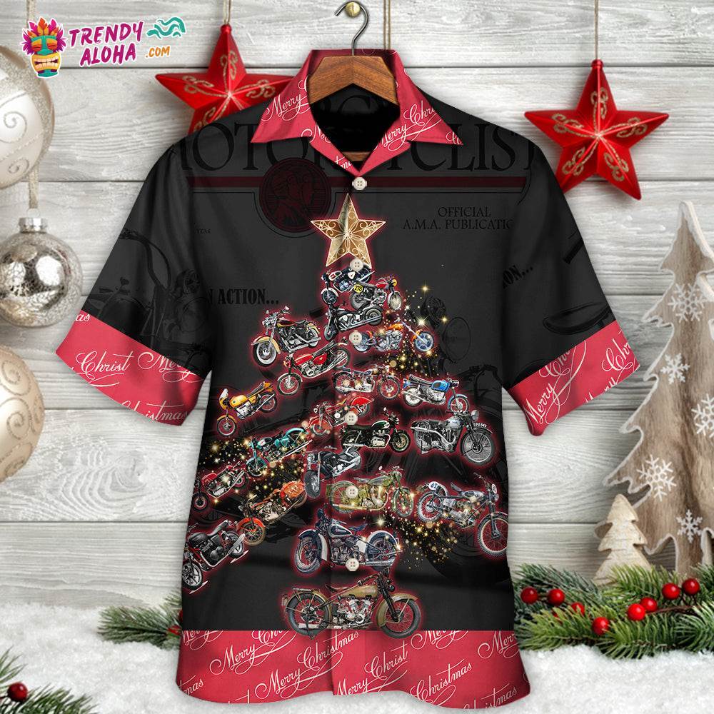Christmas Motorcycle Tree Retro Style Hawaiian Shirt – Trendy Aloha