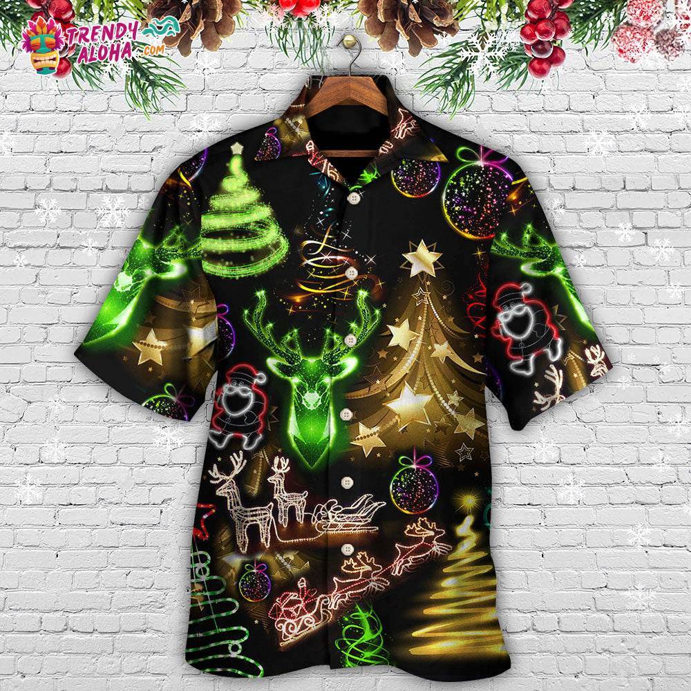 Christmas Neon Art Christmas Tree And Snowman Cool Hawaiian Shirt – Trendy Aloha