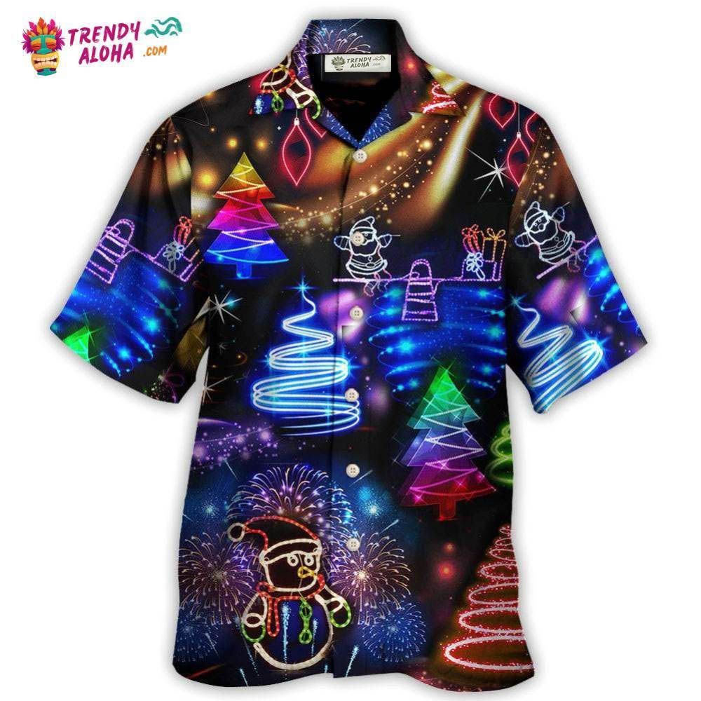 Christmas Neon Art Santa And Snowman Hawaiian Shirt – Trendy Aloha
