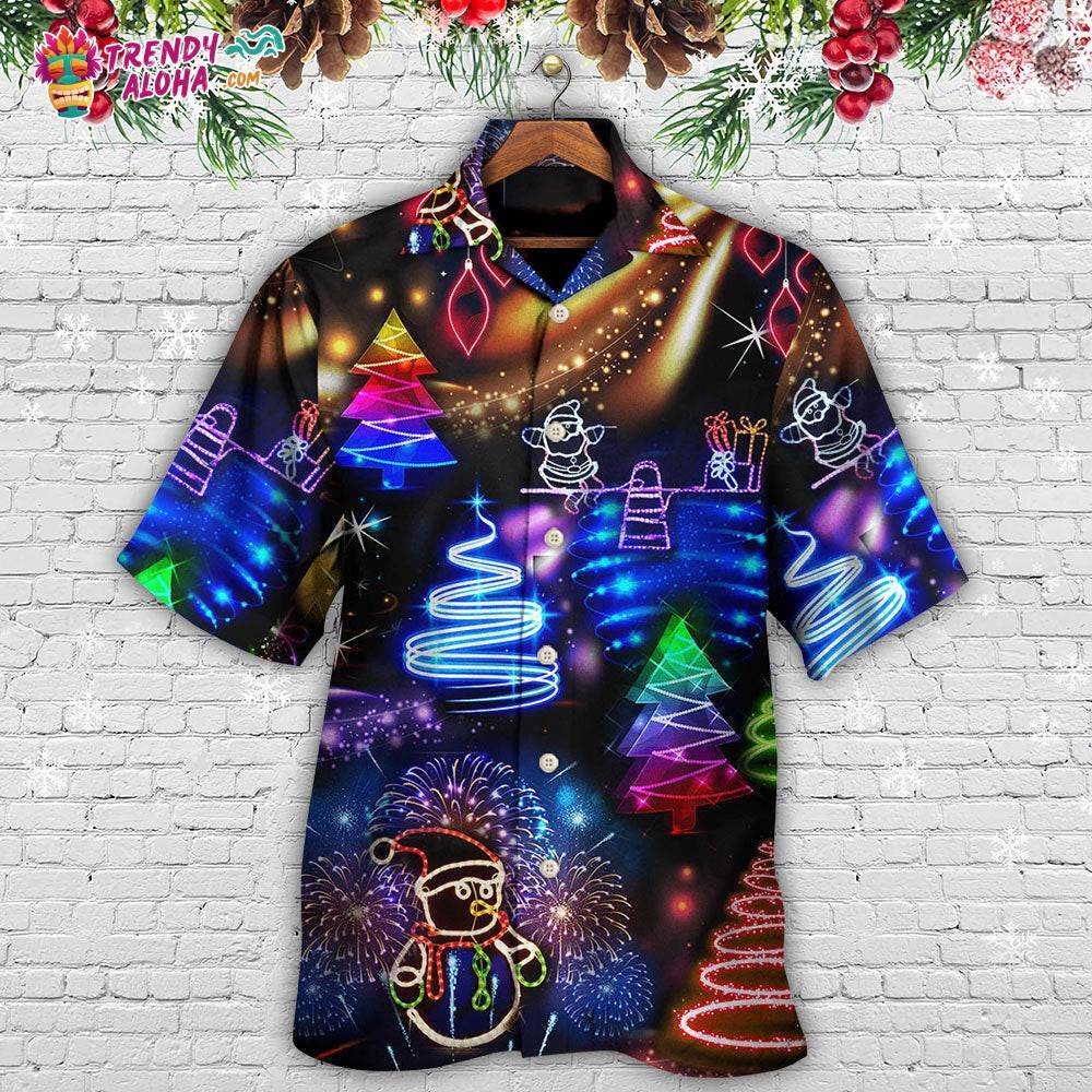 Christmas Neon Art Santa And Snowman Hawaiian Shirt – Trendy Aloha