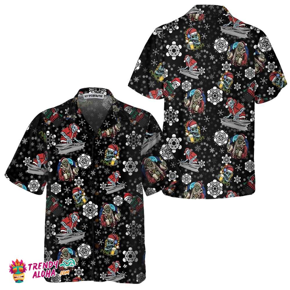 Christmas Party Night With Skeletons Hawaiian Shirt, Santa Skeleton Shirt, Best Gift For Christmas