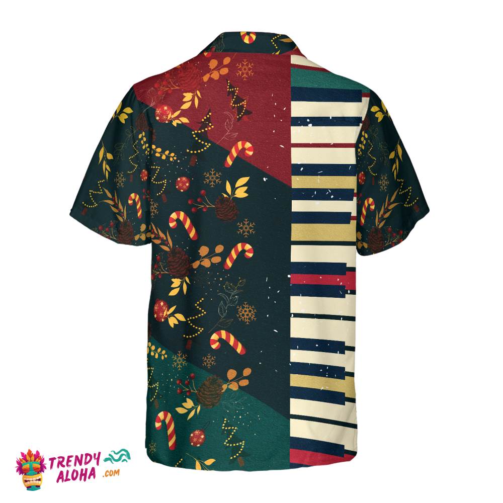 Christmas Pattern With Piano Hawaiian Shirt, Christmas Shirts Short Sleeve Button Down Shirt For Men And Women