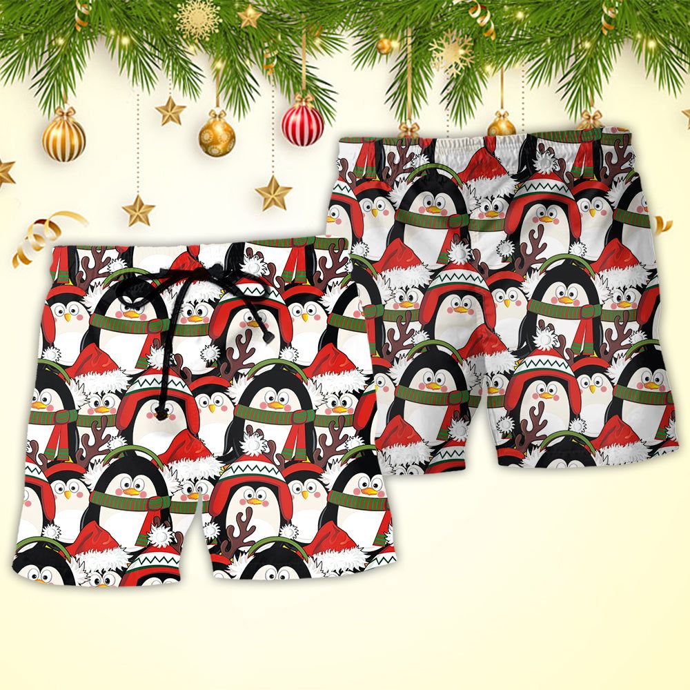 Christmas Penguin Cute Christmas Holiday Trendy Aloha Hawaiian Beach Shorts
