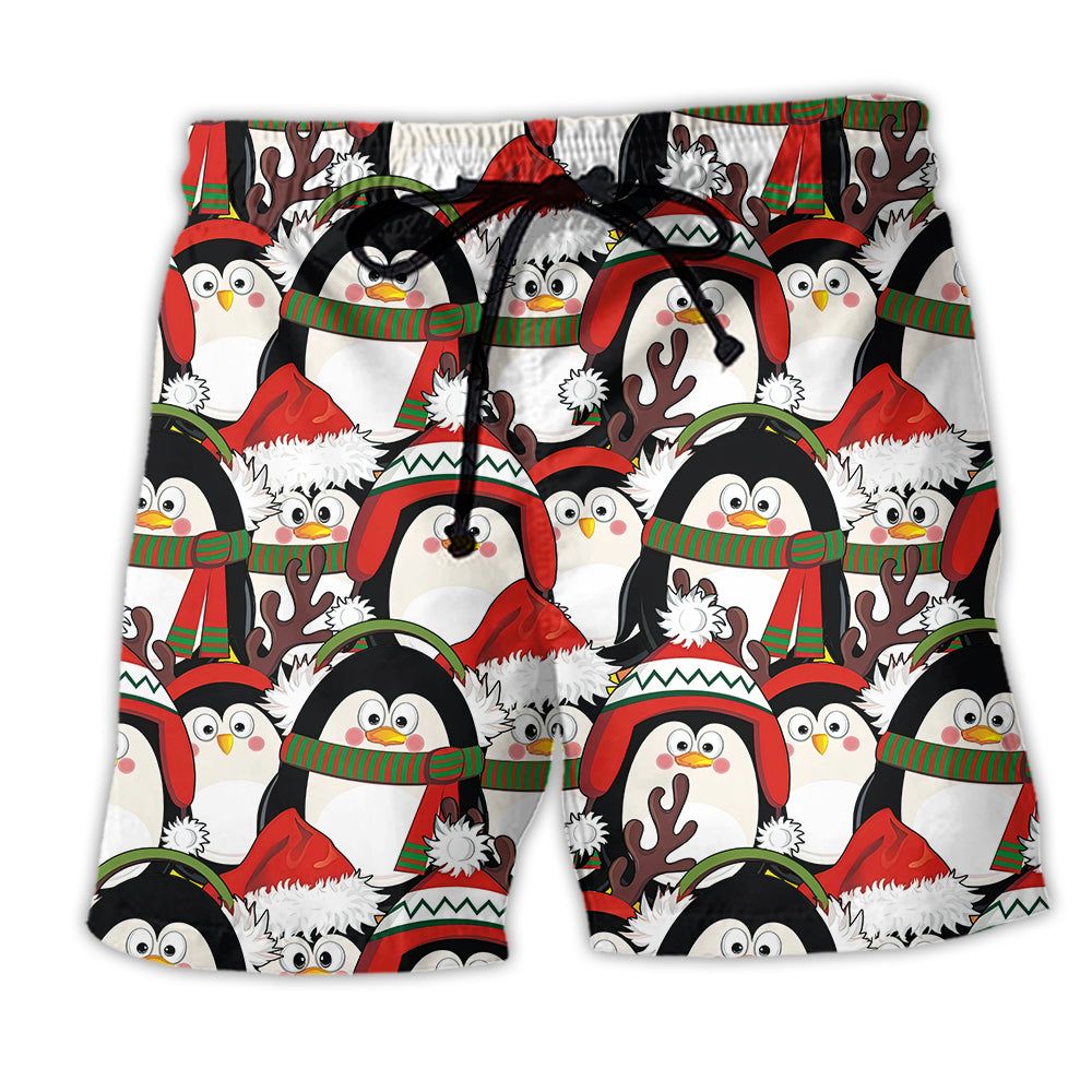 Christmas Penguin Cute Christmas Holiday Trendy Aloha Hawaiian Beach Shorts Christmas Penguin Cute Christmas Holiday Trendy Aloha Hawaiian Beach Shorts