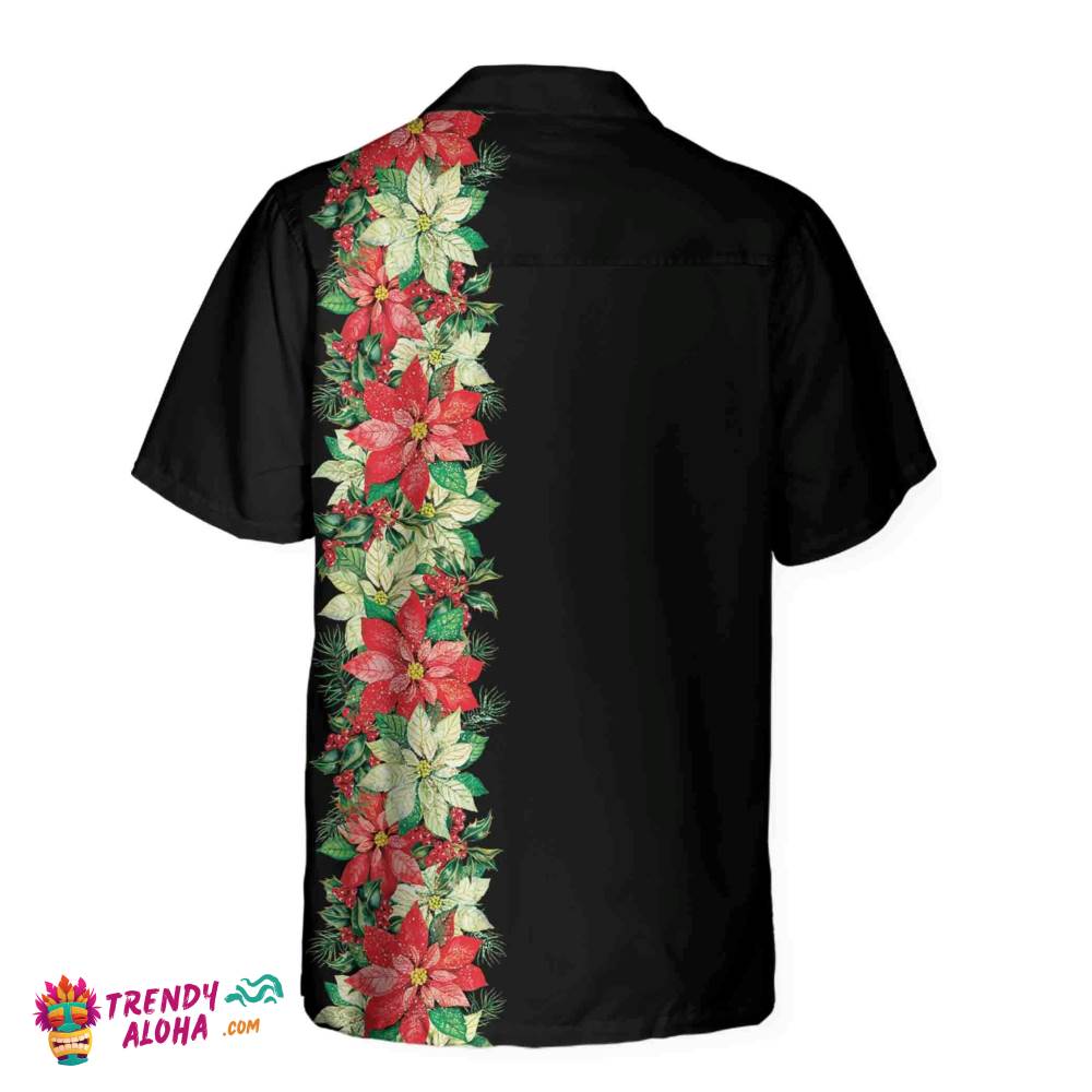 Christmas Poinsettia Flowers And Holly Berries Christmas Hawaiian Shirt, Floral Christmas Hawaiian Shirt