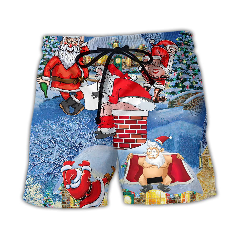 Christmas Rebellious Santa Claus Drunk Beer Troll Xmas Funny Trendy Aloha Hawaiian Beach Shorts