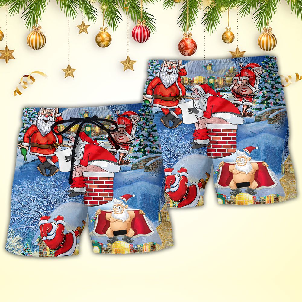 Christmas Rebellious Santa Claus Drunk Beer Troll Xmas Funny Trendy Aloha Hawaiian Beach Shorts