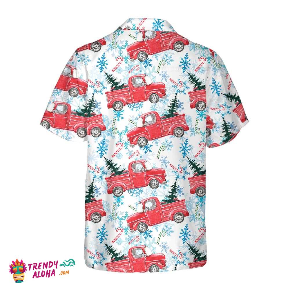 Christmas Red Retro Truck With Candy Cane Hawaiian Shirt