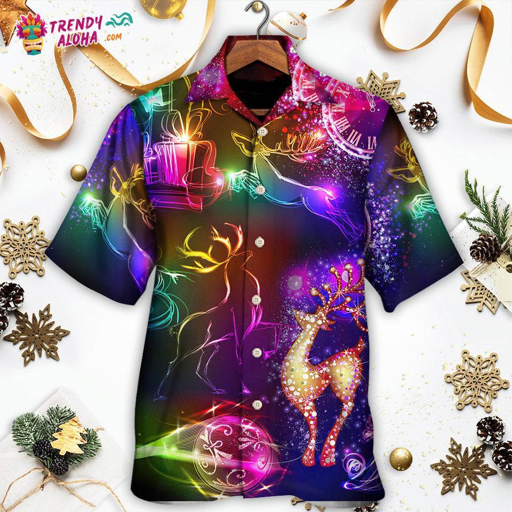 Christmas Reindeer Neon Light Bright Hawaiian Shirt – Trendy Aloha