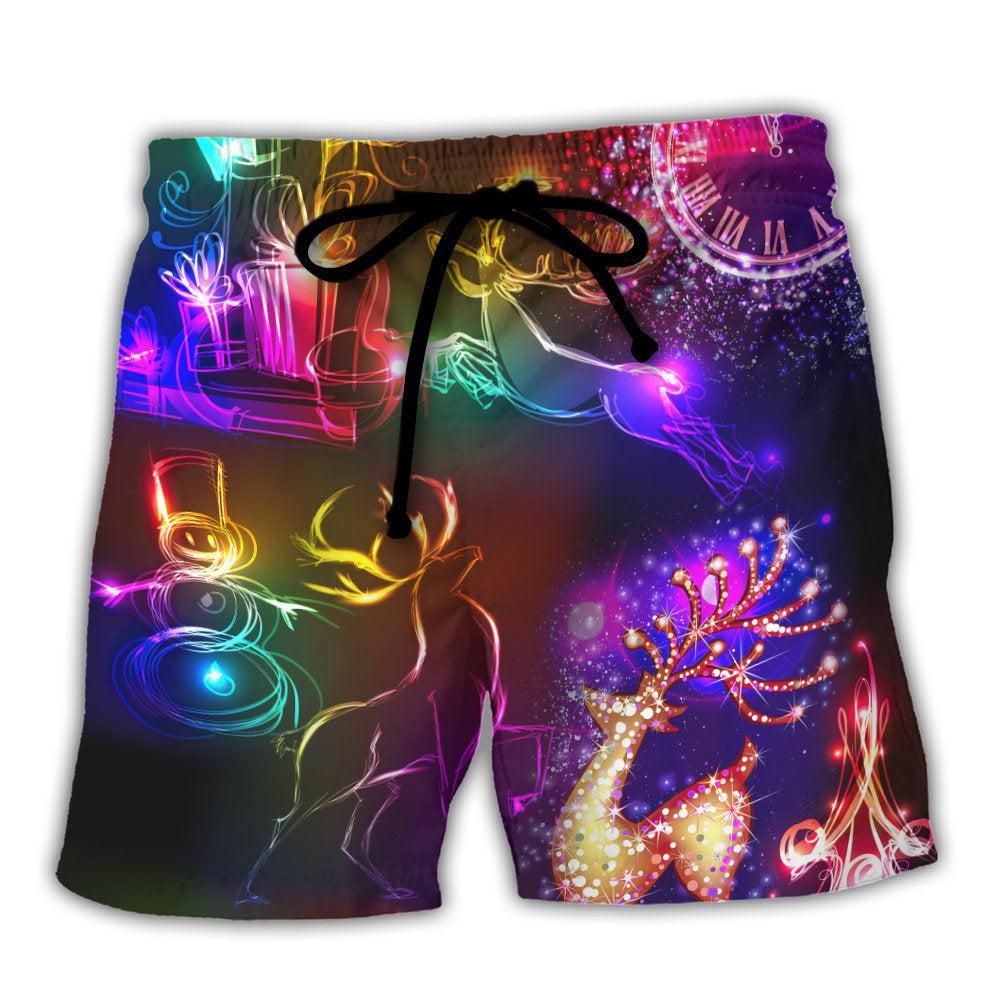 Christmas Reindeer Neon Light Bright Trendy Aloha Hawaiian Beach Shorts Christmas Reindeer Neon Light Bright Trendy Aloha Hawaiian Beach Shorts