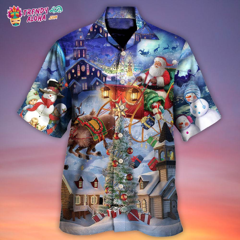 Christmas Rudolph Santa Claus Reindeer Gift Light Art Style Hawaiian Shirt – Trendy Aloha