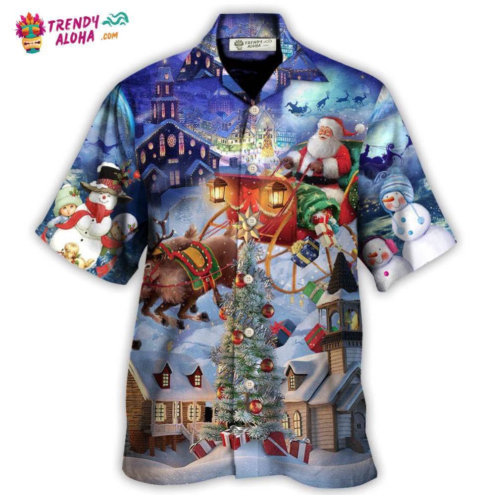Christmas Rudolph Santa Claus Reindeer Gift Light Art Style Hawaiian Shirt – Trendy Aloha