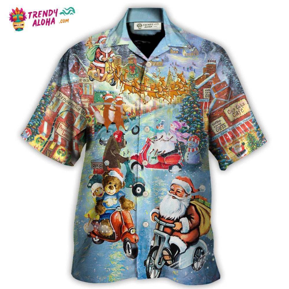 Christmas Santa And Animal Driving Scooter Hawaiian Shirt – Trendy Aloha