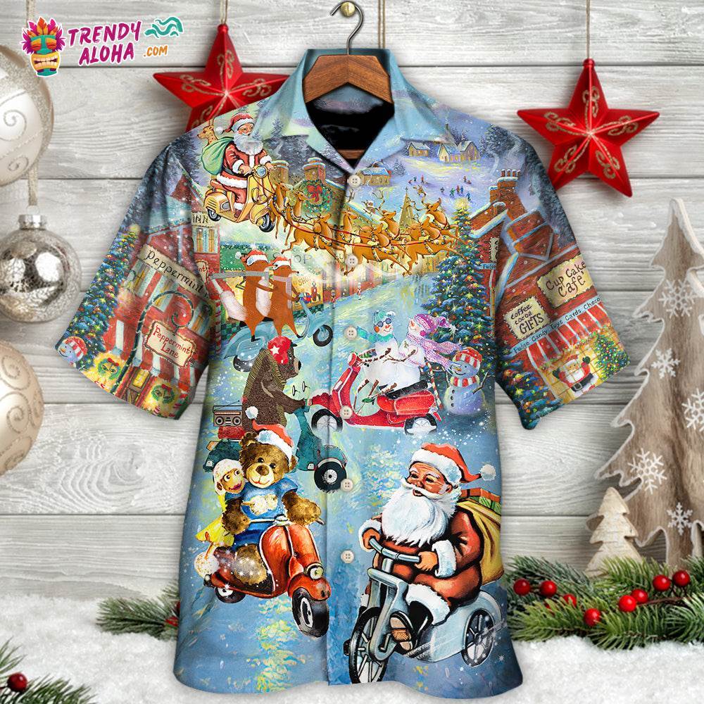 Christmas Santa And Animal Driving Scooter Hawaiian Shirt – Trendy Aloha