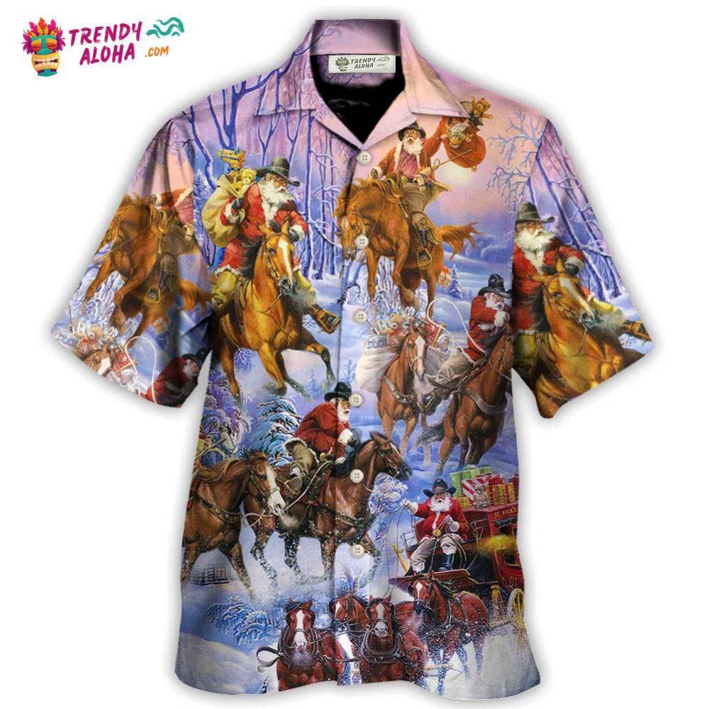 Christmas Santa And Horse Ho Ho Ho Everywhere Merry Xmas Hawaiian Shirt – Trendy Aloha