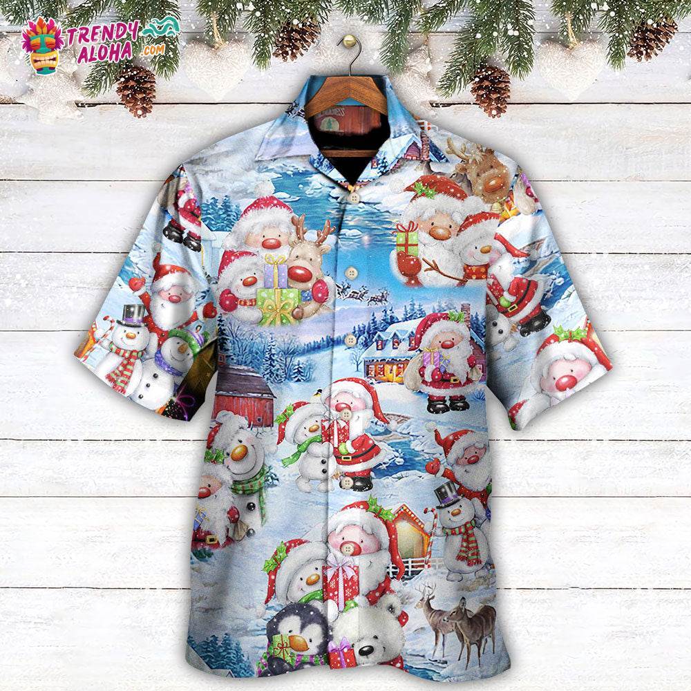 Christmas Santa And Snowman Christmas Holiday Hawaiian Shirt – Trendy Aloha