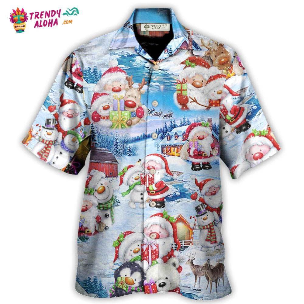 Christmas Santa And Snowman Christmas Holiday Hawaiian Shirt – Trendy Aloha