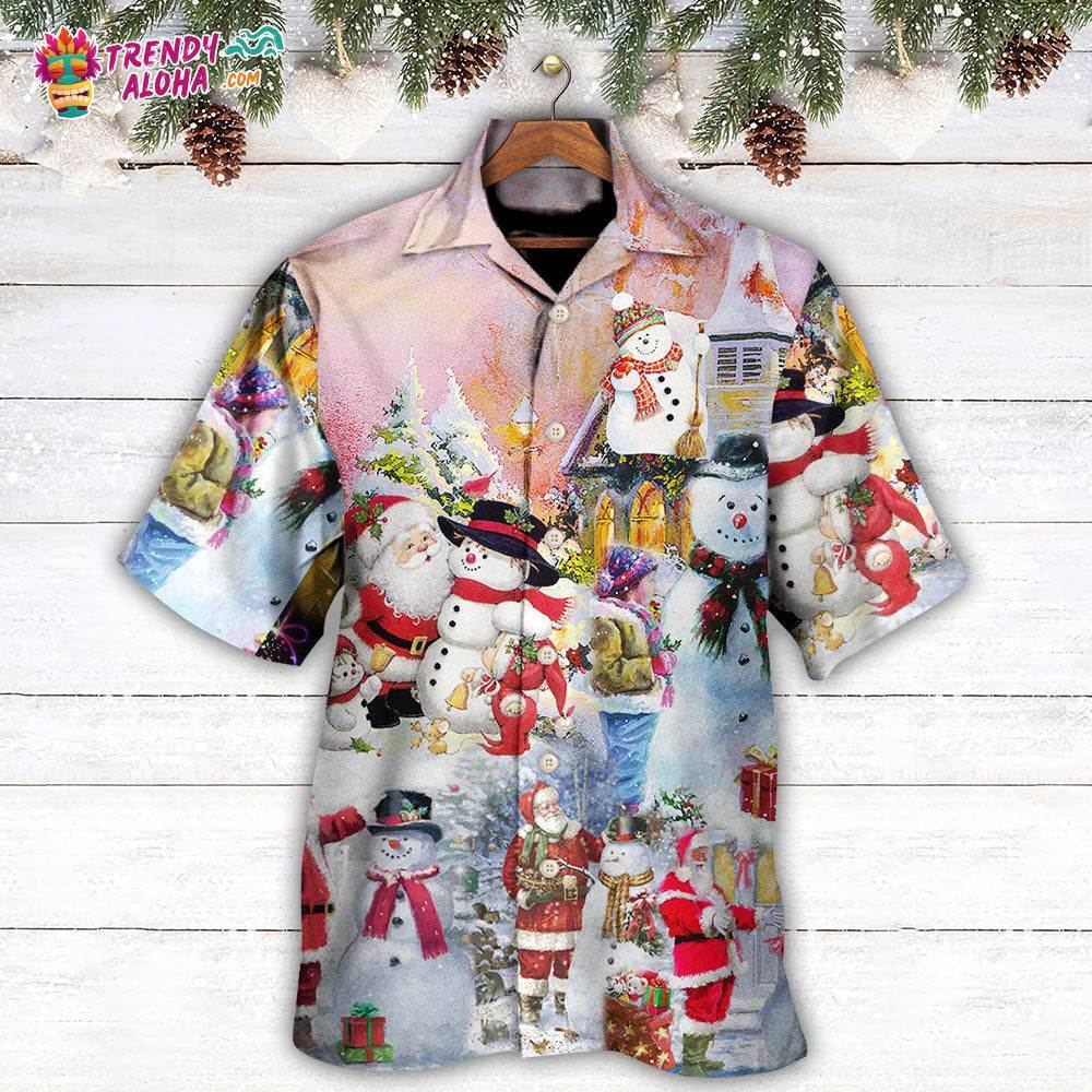 Christmas Santa And Snowman Christmas Snow Village Hawaiian Shirt – Trendy Aloha