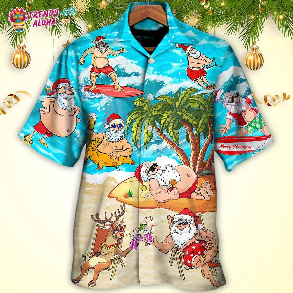 Christmas Santa Claus Chilling On The Beach Mele Kalikimaka Funny Hawaiian Shirt – Trendy Aloha