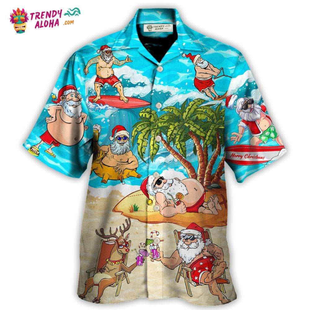 Christmas Santa Claus Chilling On The Beach Mele Kalikimaka Funny Hawaiian Shirt – Trendy Aloha