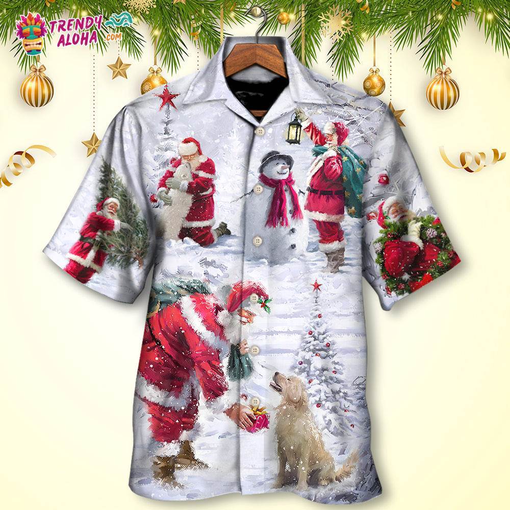 Christmas Santa Claus Chilling With Animal Snowman Happy Xmas Art Style Hawaiian Shirt – Trendy Aloha