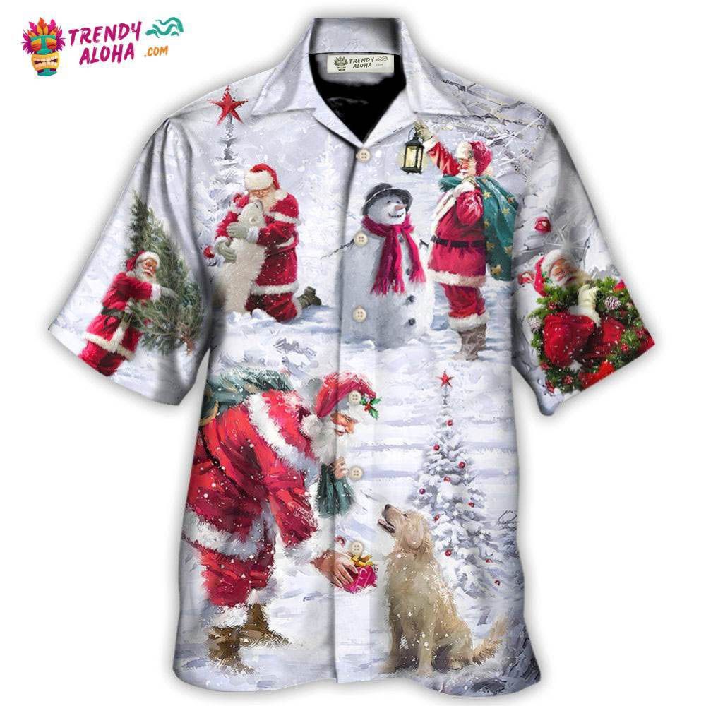 Christmas Santa Claus Chilling With Animal Snowman Happy Xmas Art Style Hawaiian Shirt – Trendy Aloha
