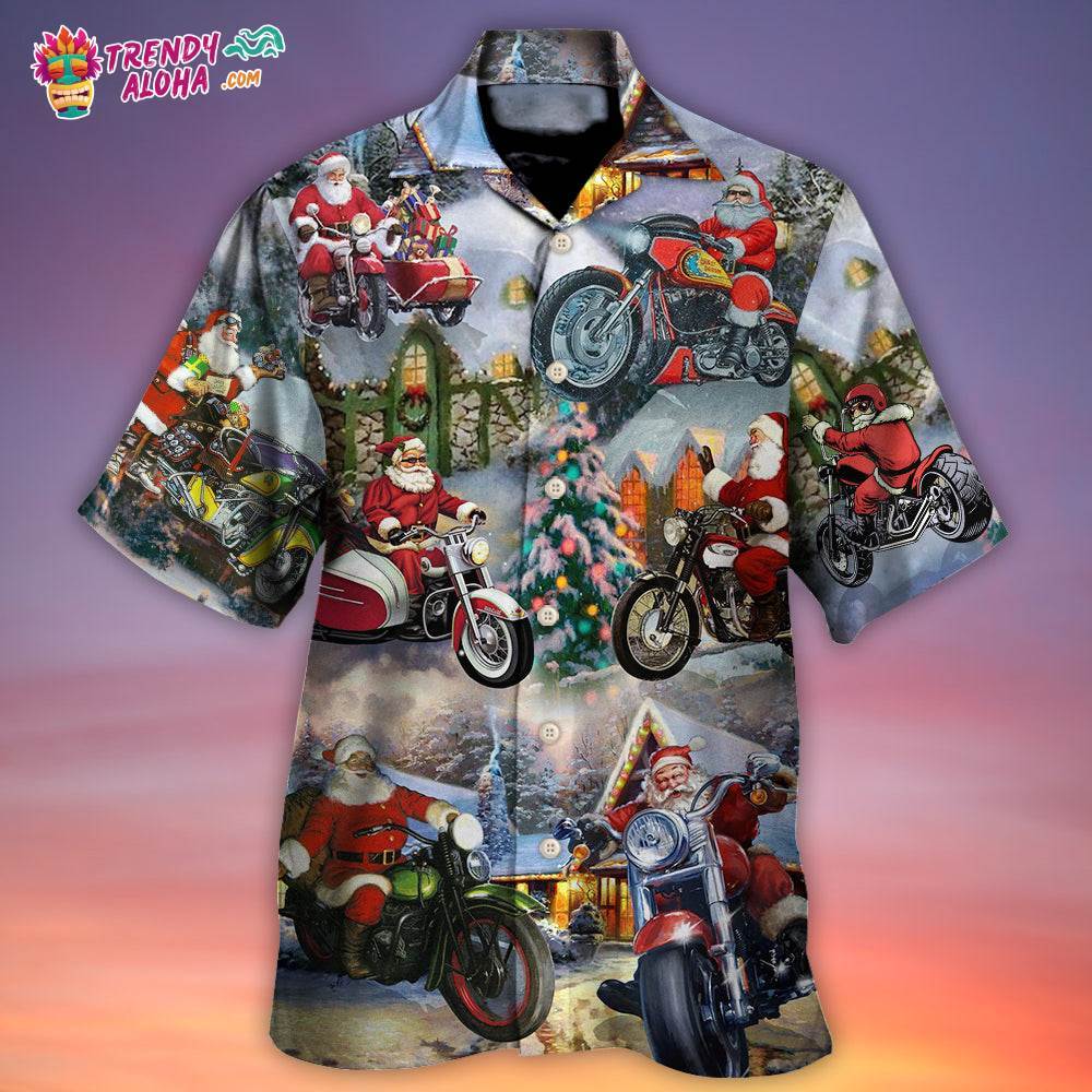 Christmas Santa Claus Driving Motorcycle Bike Gift Light Art Style Hawaiian Shirt – Trendy Aloha