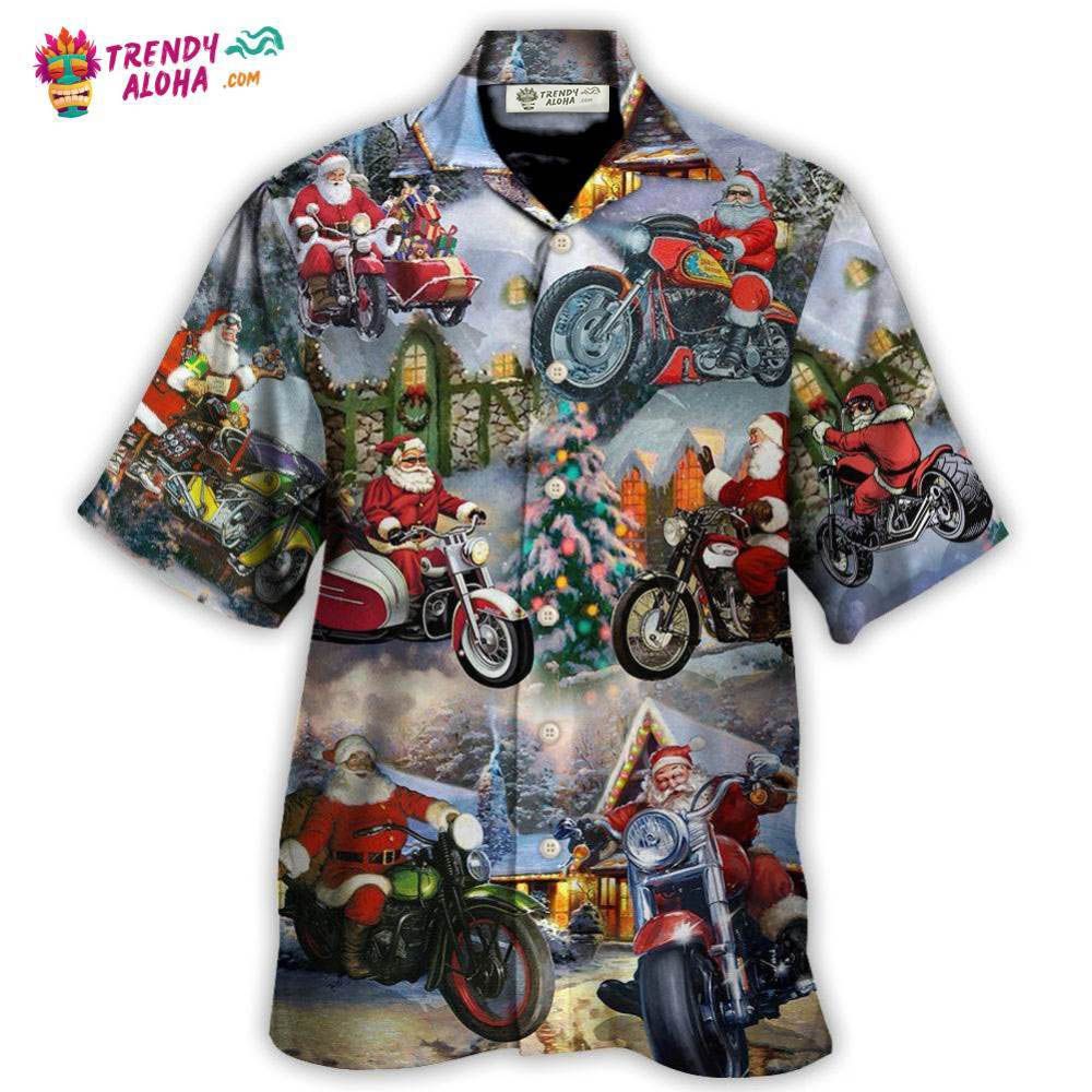 Christmas Santa Claus Driving Motorcycle Bike Gift Light Art Style Hawaiian Shirt – Trendy Aloha