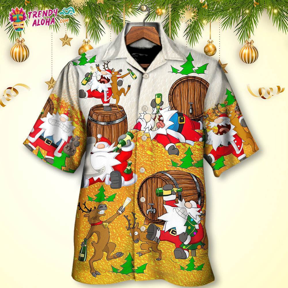 Christmas Santa Claus Drunk Beer Funny Happy Xmas Hawaiian Shirt – Trendy Aloha