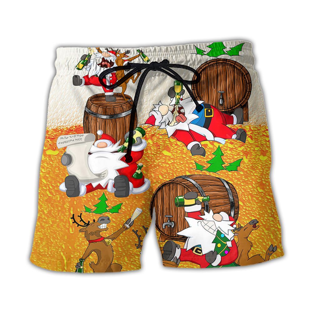 Christmas Santa Claus Drunk Beer Funny Happy Xmas Trendy Aloha Hawaiian Beach Shorts