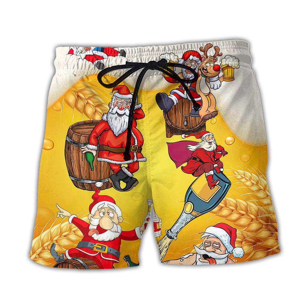 Christmas Santa Claus Drunk Beer Funny Troll Xmas Trendy Aloha Hawaiian Beach Shorts
