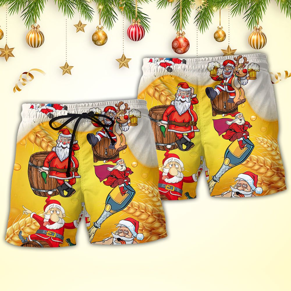 Christmas Santa Claus Drunk Beer Funny Troll Xmas Trendy Aloha Hawaiian Beach Shorts