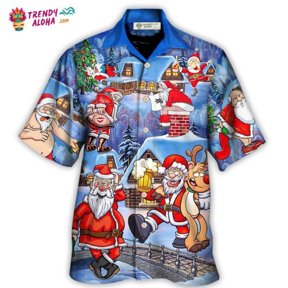 Christmas Santa Claus Drunk Beer Troll Happy Xmas Hawaiian Shirt – Trendy Aloha