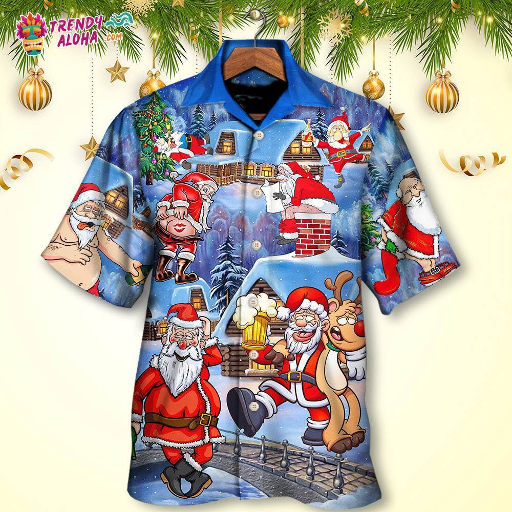 Christmas Santa Claus Drunk Beer Troll Happy Xmas Hawaiian Shirt – Trendy Aloha