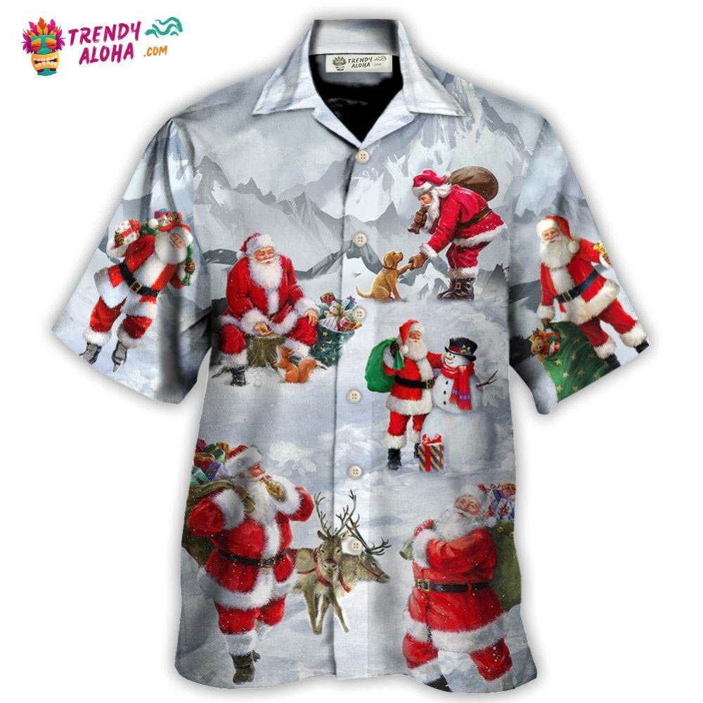 Christmas Santa Claus In The Snow Mountain Art Style Hawaiian Shirt – Trendy Aloha