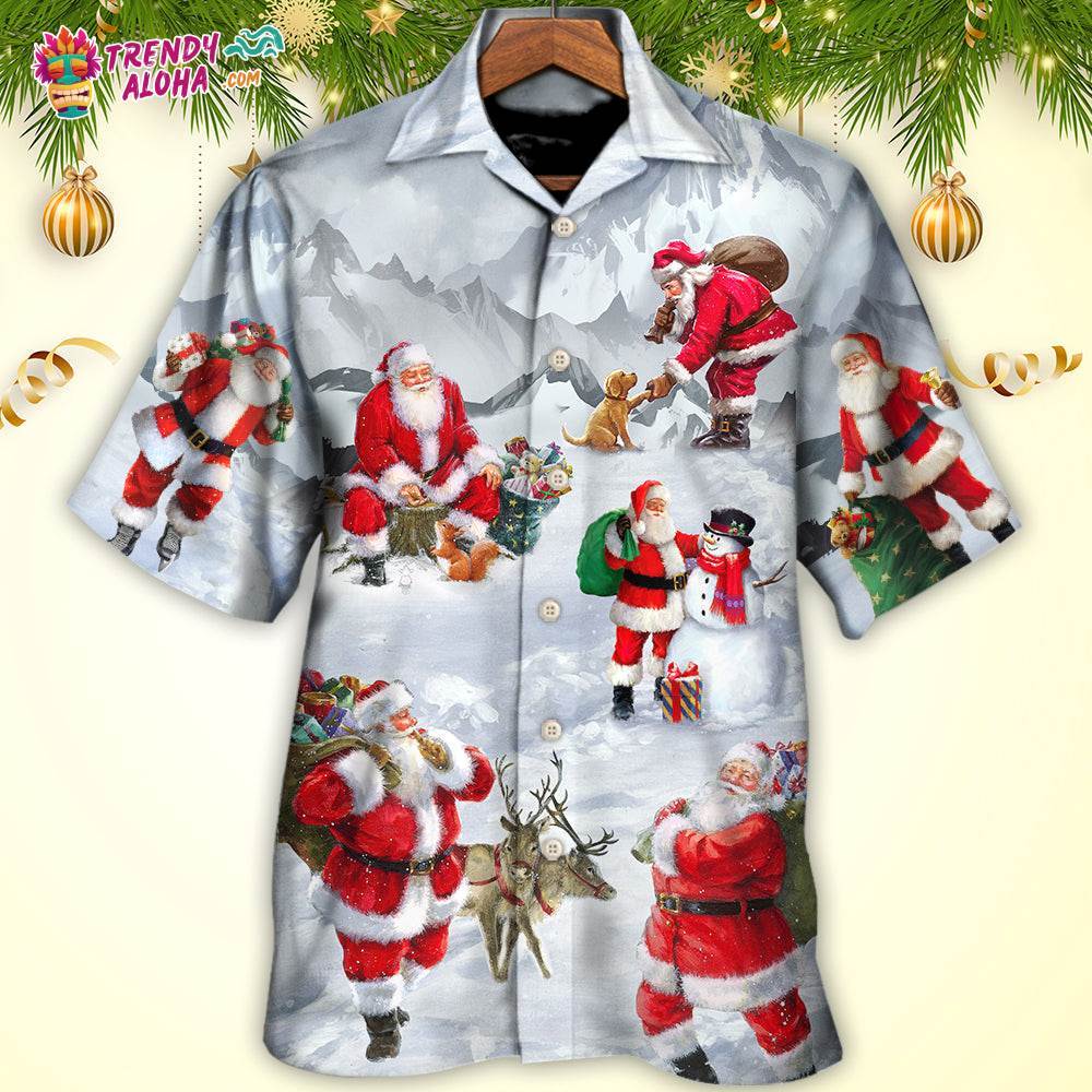 Christmas Santa Claus In The Snow Mountain Art Style Hawaiian Shirt – Trendy Aloha