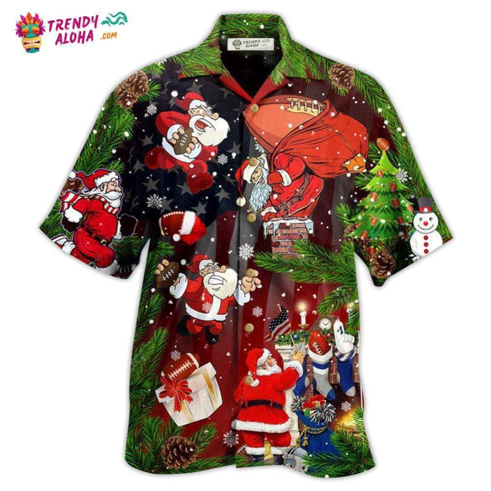 Christmas Santa Claus Is Big Fan Of American Football Hawaiian Shirt – Trendy Aloha