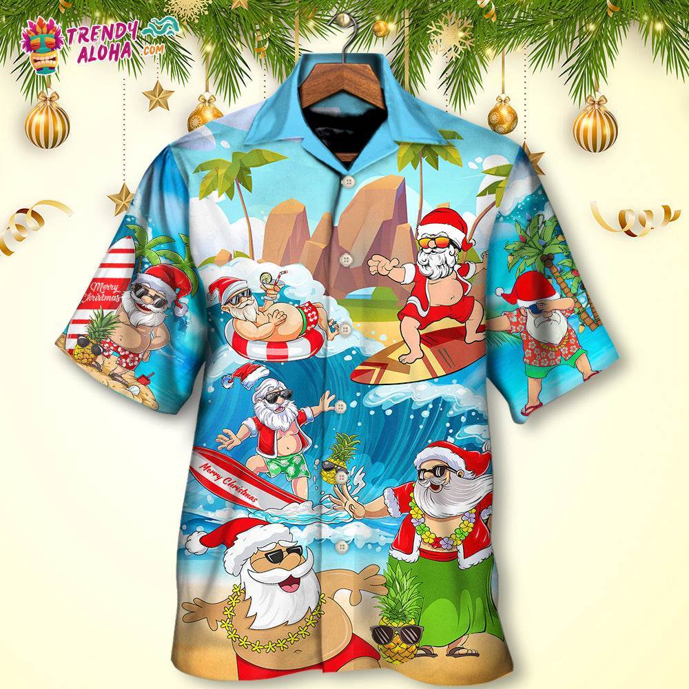 Christmas Santa Claus Play On The Beach Mele Kalikimaka Funny Hawaiian Shirt – Trendy Aloha